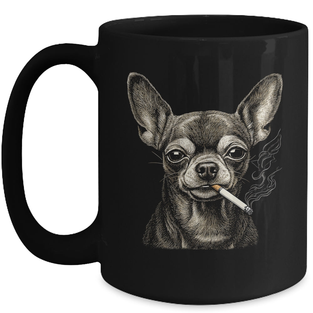 Dog Smoking Cigarette Funny Chihuahua Meme Vintage Dog Men Mug | siriusteestore