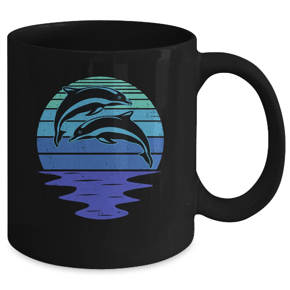 Dolphin Silhouette 70s Vintage Retro Sunset Dolphin Zookeep Mug | siriusteestore