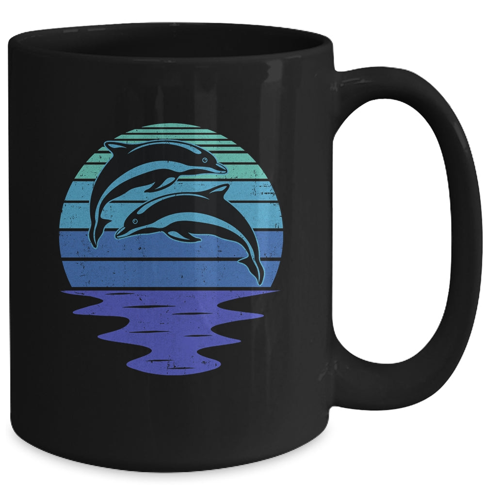 Dolphin Silhouette 70s Vintage Retro Sunset Dolphin Zookeep Mug | siriusteestore