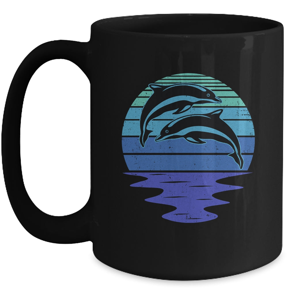 Dolphin Silhouette 70s Vintage Retro Sunset Dolphin Zookeep Mug | siriusteestore