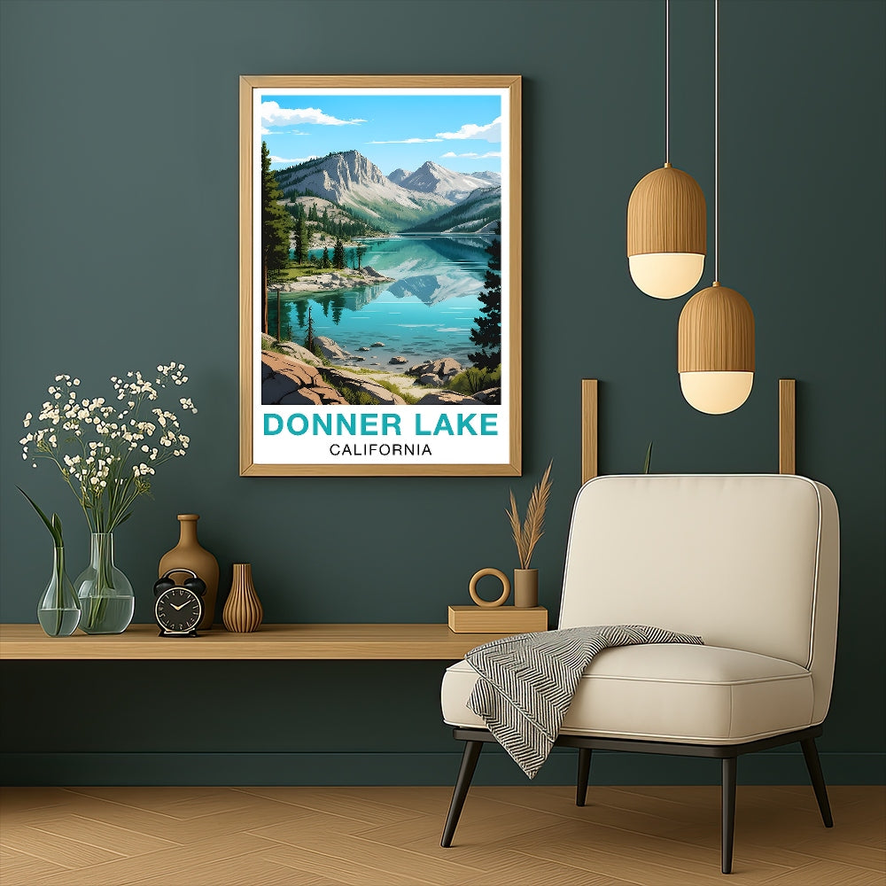 Donner Lake California Travel Poster Moraine Natural Scenic Souvenir Wall Art Landscape Print Painting For Home Room Living Room Office Bedroom Decor Unframed | siriusteestore