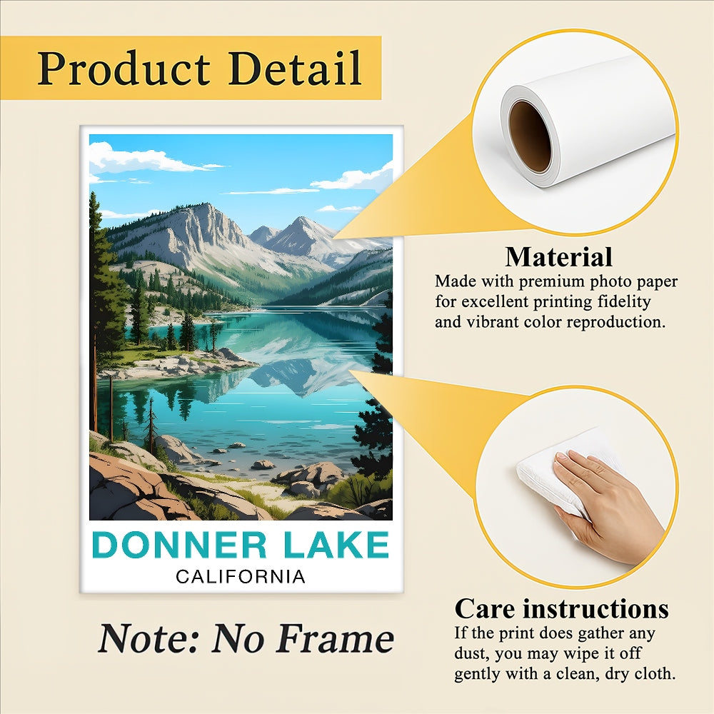 Donner Lake California Travel Poster Moraine Natural Scenic Souvenir Wall Art Landscape Print Painting For Home Room Living Room Office Bedroom Decor Unframed | siriusteestore