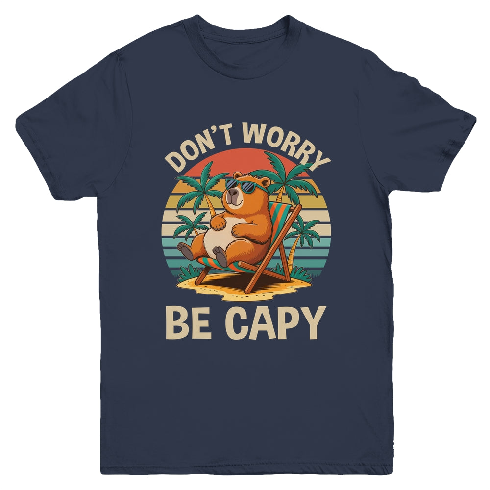Dont Worry Be Capy Funny Capybara Retro Boys Girls Kids Youth Shirt | siriusteestore