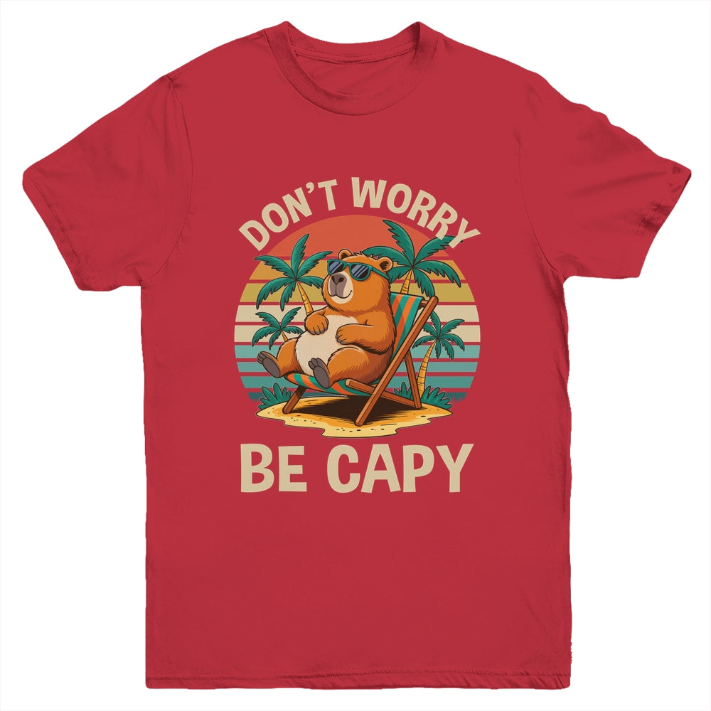 Dont Worry Be Capy Funny Capybara Retro Boys Girls Kids Youth Shirt | siriusteestore