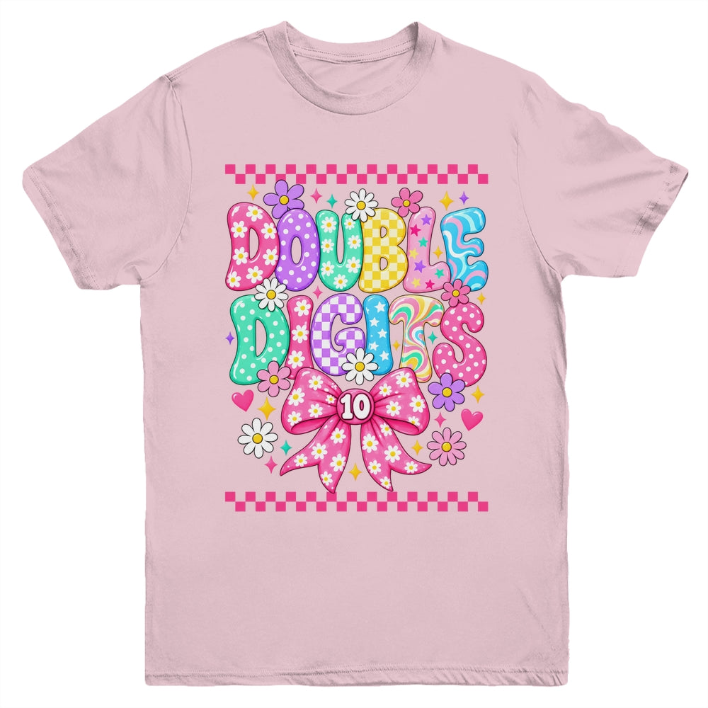 Double Digits It's My 10Th Birthday Girl Coquette Checkered Youth Shirt | siriusteestore