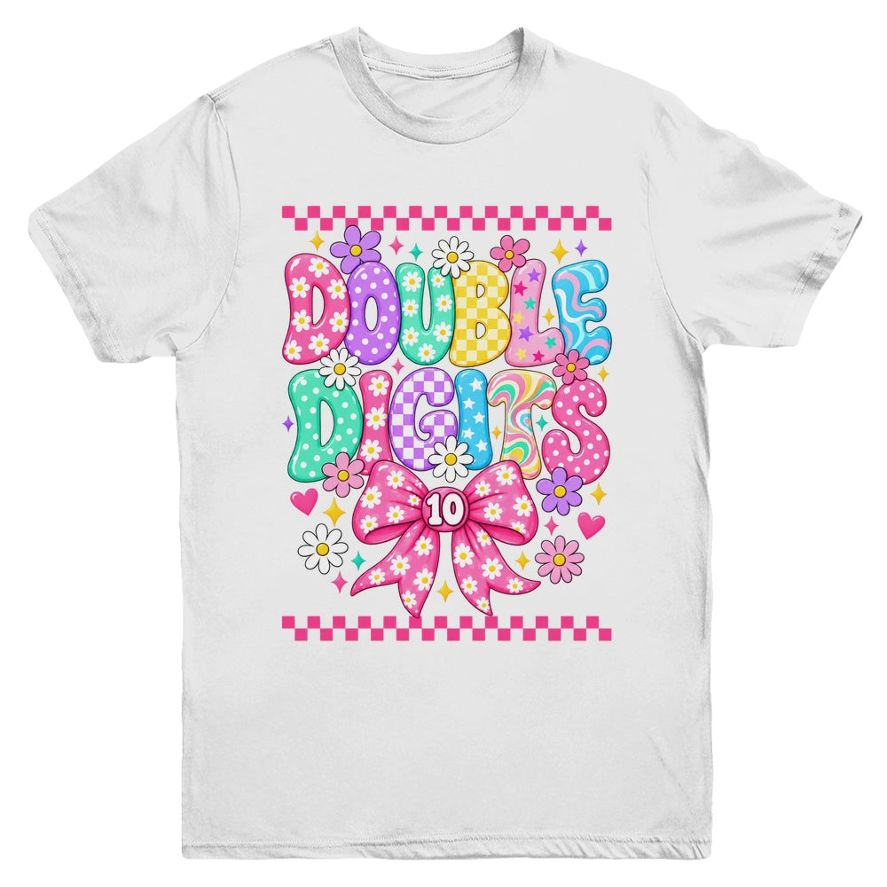 Double Digits It's My 10Th Birthday Girl Coquette Checkered Youth Shirt | siriusteestore