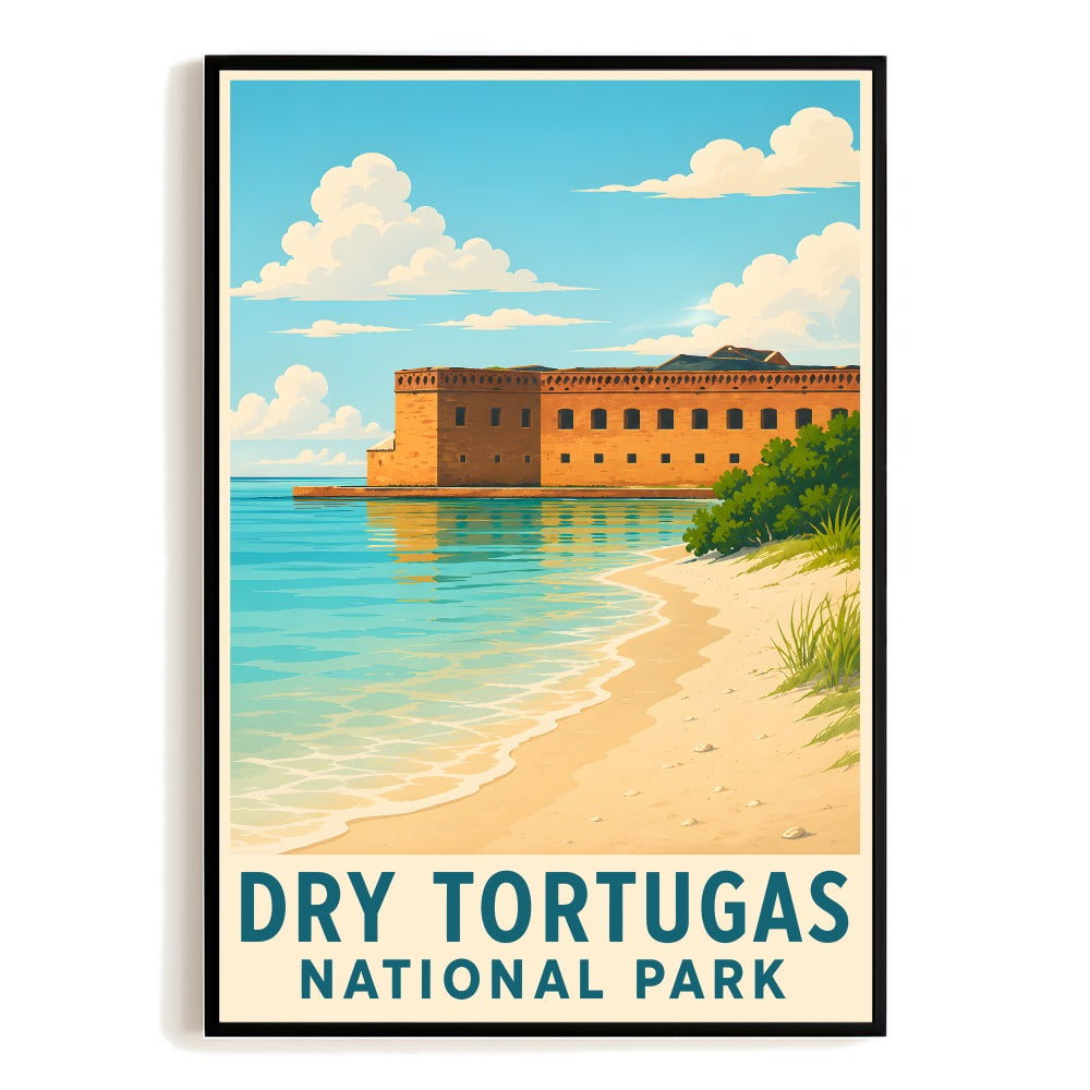 Dry Tortugas National Park Vintage Travel Poster Fort Jefferson Beach Florida Keys Wall Art Landscape Print Home Decor Gift For Travelers Living Room Unframed | siriusteestore