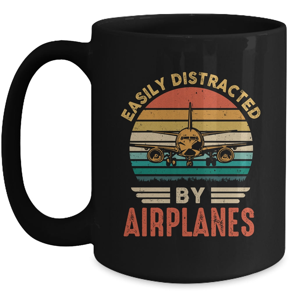 Easily Distracted By Airplanes Pilot Funny Aviation Mug | siriusteestore