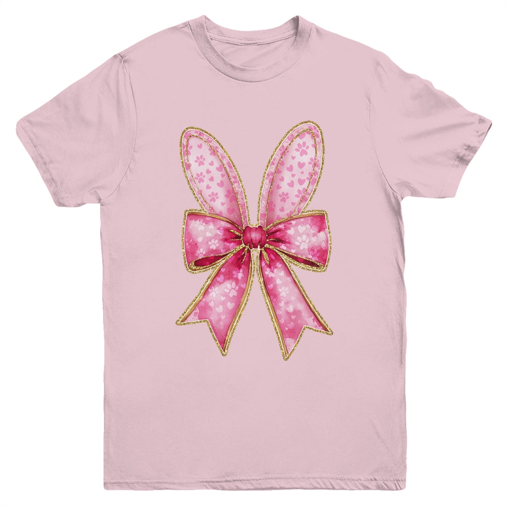 Easter Bunny Coquette Bow Day Happy Easter Girls Jesus Youth Shirt | siriusteestore