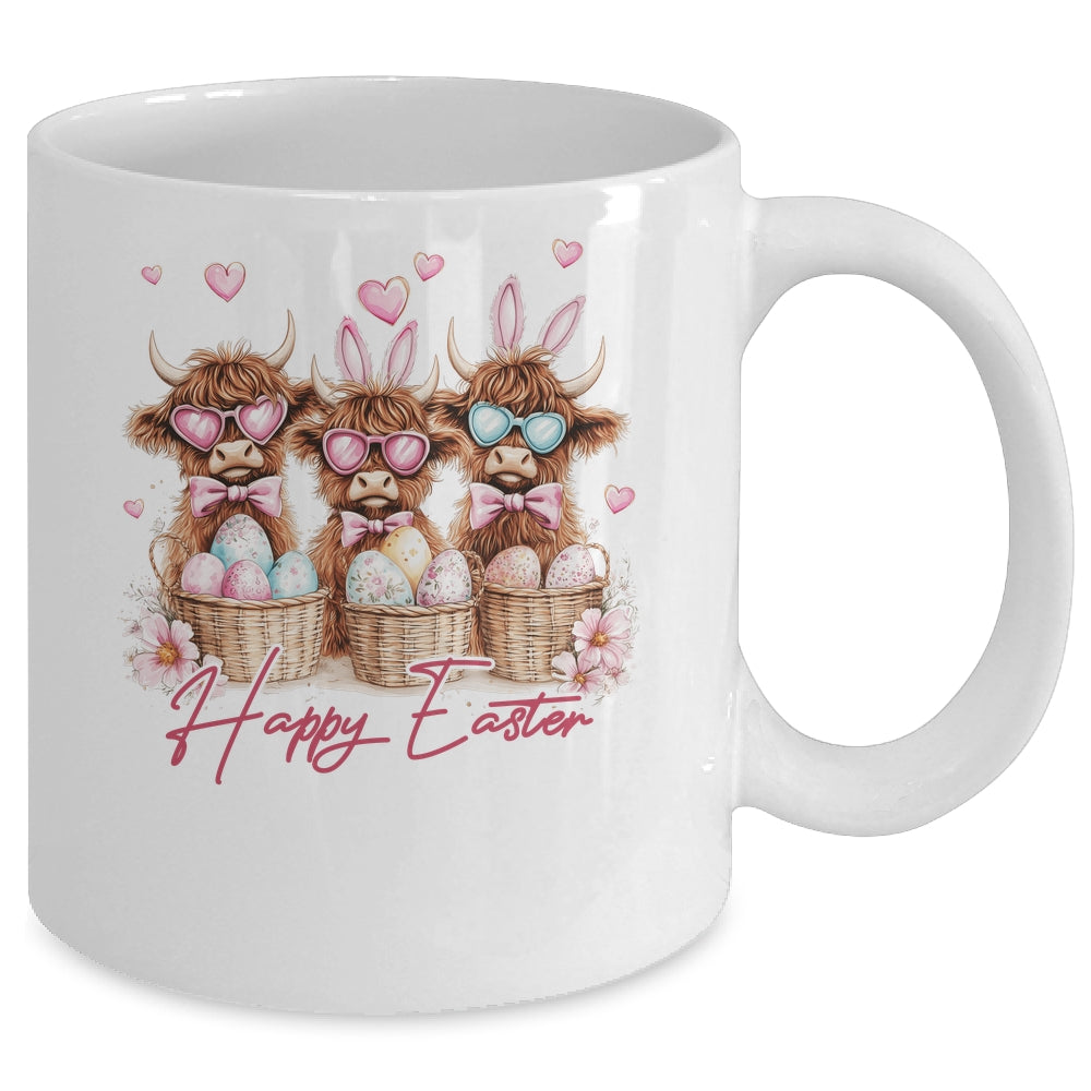 Easter Highland Cow Cute Cow Easter Retro Happy Easter Mug | siriusteestore