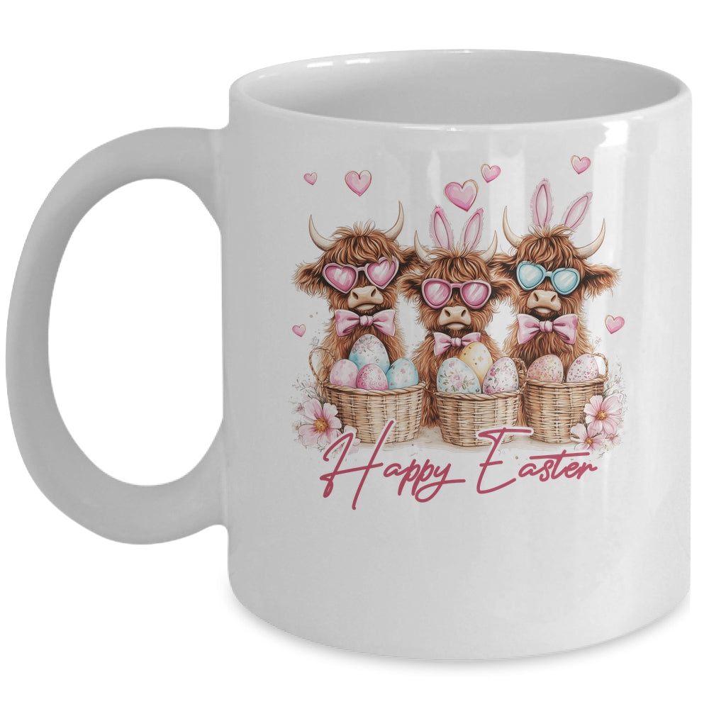 Easter Highland Cow Cute Cow Easter Retro Happy Easter Mug | siriusteestore