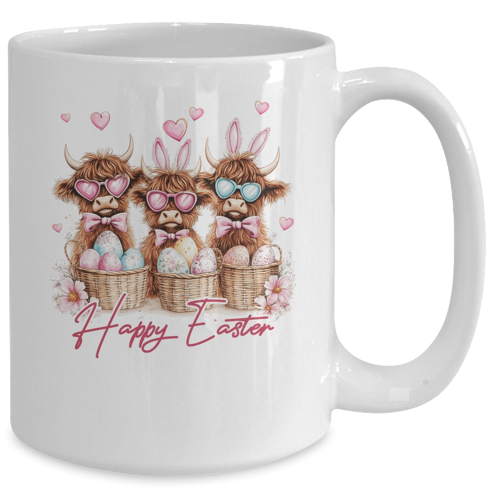 Easter Highland Cow Cute Cow Easter Retro Happy Easter Mug | siriusteestore