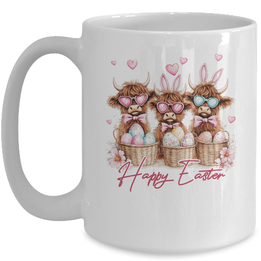 Easter Highland Cow Cute Cow Easter Retro Happy Easter Mug | siriusteestore