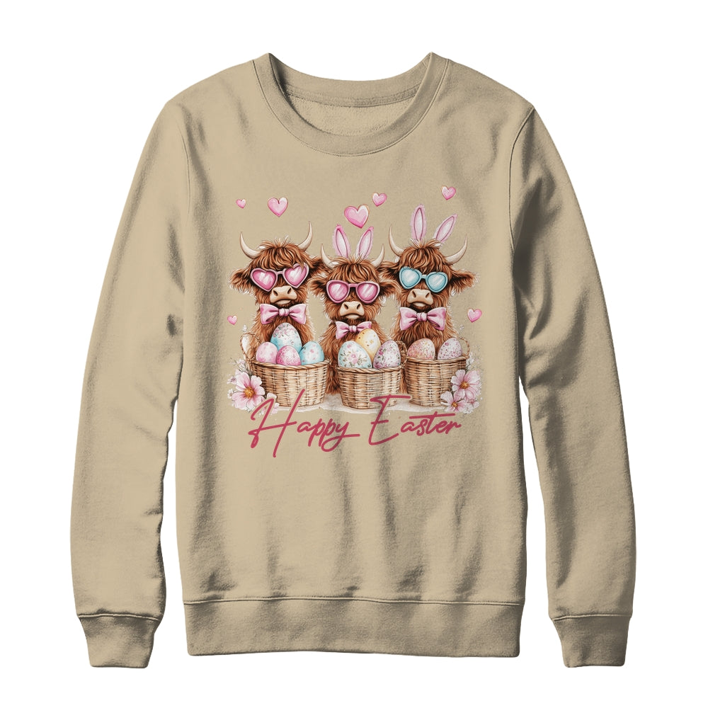 Easter Highland Cow Cute Cow Easter Retro Happy Easter Shirt & Sweatshirt | siriusteestore