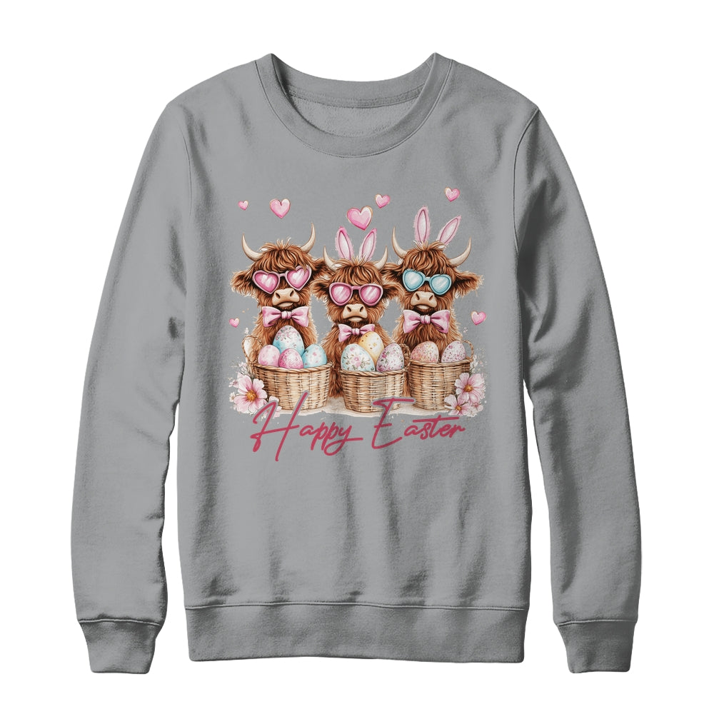 Easter Highland Cow Cute Cow Easter Retro Happy Easter Shirt & Sweatshirt | siriusteestore