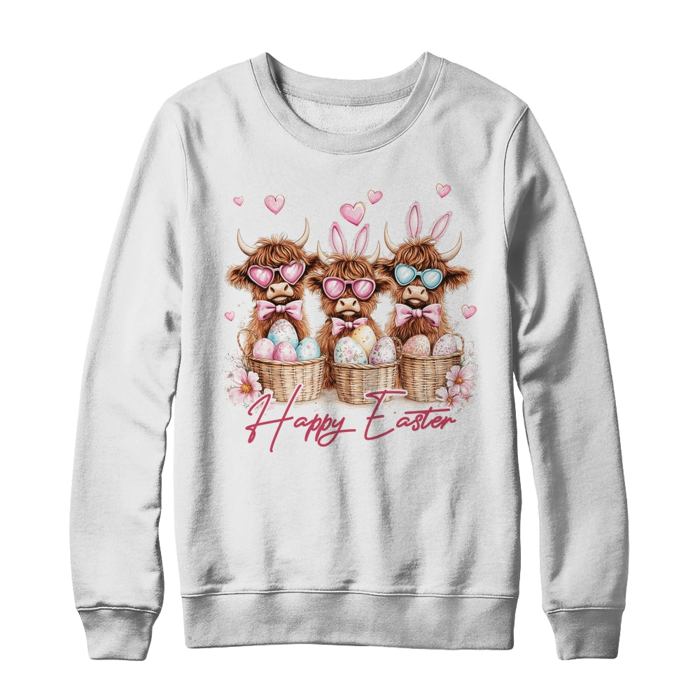 Easter Highland Cow Cute Cow Easter Retro Happy Easter Shirt & Sweatshirt | siriusteestore
