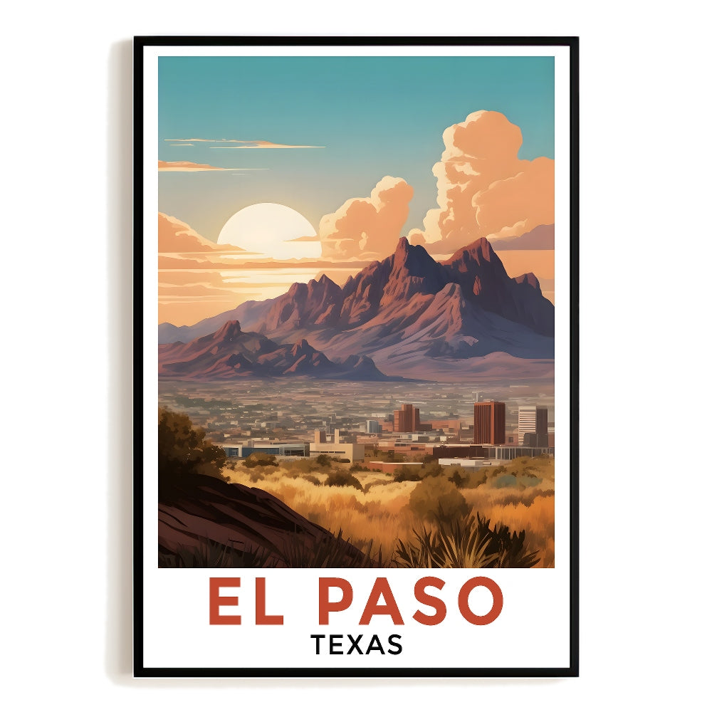 El Paso Texas Travel Poster Vintage Scenic Sunset City Souvenir Wall Art Landscape Print Painting Picture For Home Room Living Room Office Bedroom Decor Unframed | siriusteestore