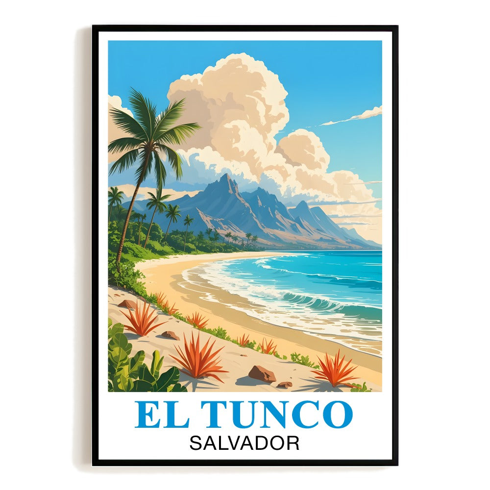 El Tunco El Salvador Vintage Travel Poster Iconic Beach Surf Mountain Sunset Wall Art Landscape Print For Tropical Vacation Lovers Home Decor Living Room Office Unframed | siriusteestore