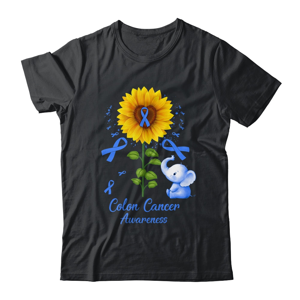 Elephant Blue Ribbon Colon Cancer Awareness Sunflower Shirt & Hoodie | siriusteestore