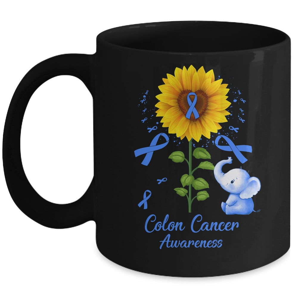 Elephant Blue Ribbon Colon Cancer Awareness Sunflower Mug | siriusteestore