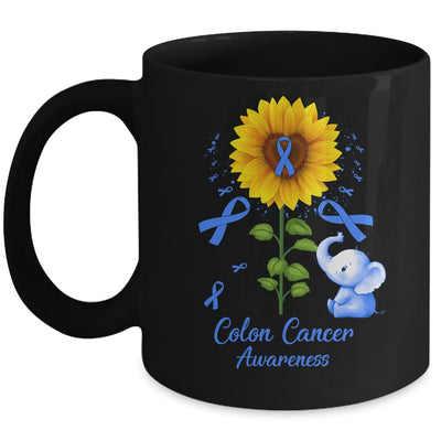 Elephant Blue Ribbon Colon Cancer Awareness Sunflower Mug | siriusteestore