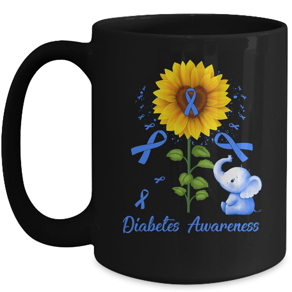 Elephant Blue Ribbon Diabetes Awareness Sunflower Mug | siriusteestore