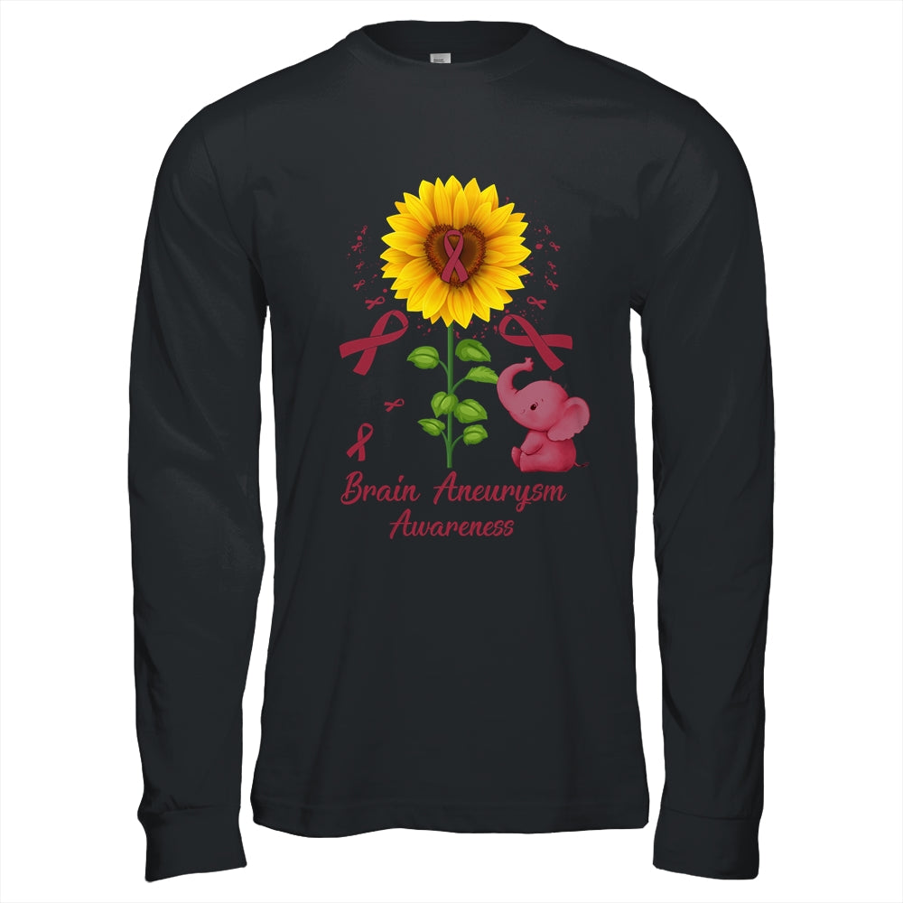 Elephant Burgundy Ribbon Brain Aneurysm Awareness Sunflower Shirt & Hoodie | siriusteestore
