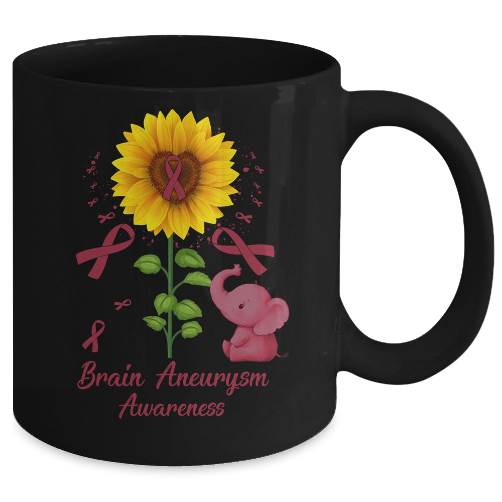 Elephant Burgundy Ribbon Brain Aneurysm Awareness Sunflower Mug | siriusteestore
