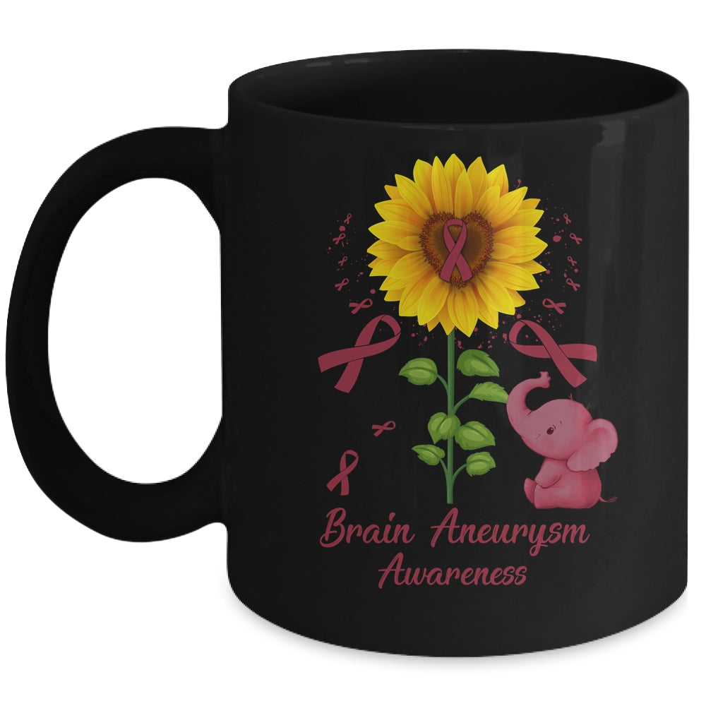 Elephant Burgundy Ribbon Brain Aneurysm Awareness Sunflower Mug | siriusteestore