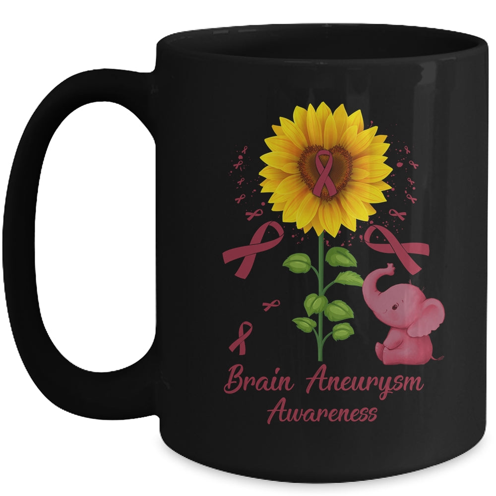 Elephant Burgundy Ribbon Brain Aneurysm Awareness Sunflower Mug | siriusteestore
