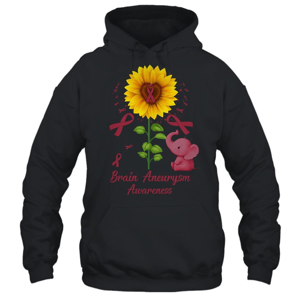 Elephant Burgundy Ribbon Brain Aneurysm Awareness Sunflower Shirt & Hoodie | siriusteestore
