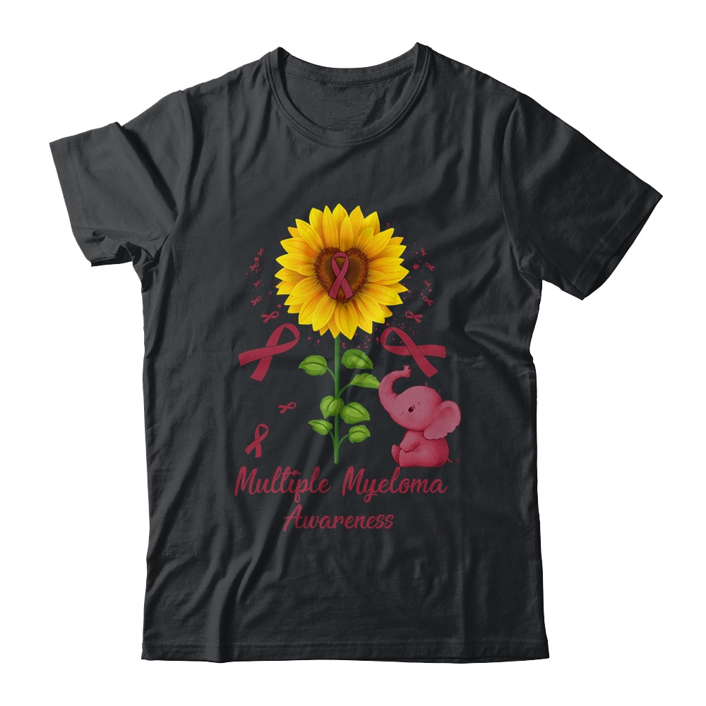 Elephant Burgundy Ribbon Multiple Myeloma Awareness Sunflower Shirt & Hoodie | siriusteestore