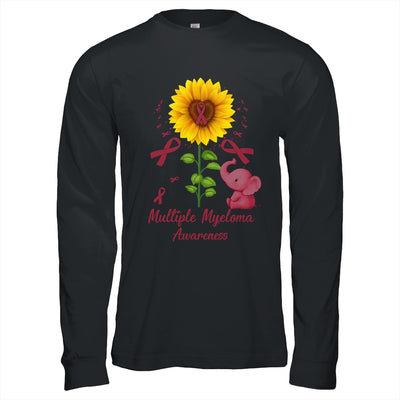 Elephant Burgundy Ribbon Multiple Myeloma Awareness Sunflower Shirt & Hoodie | siriusteestore