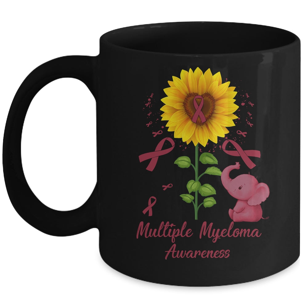 Elephant Burgundy Ribbon Multiple Myeloma Awareness Sunflower Mug | siriusteestore