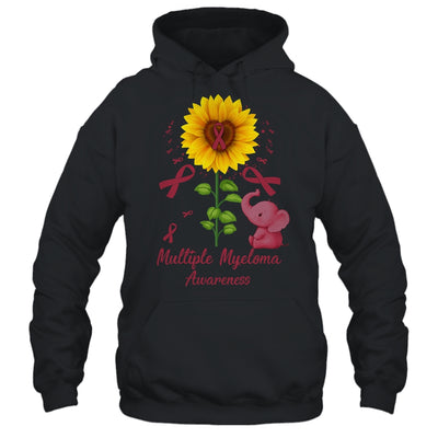 Elephant Burgundy Ribbon Multiple Myeloma Awareness Sunflower Shirt & Hoodie | siriusteestore