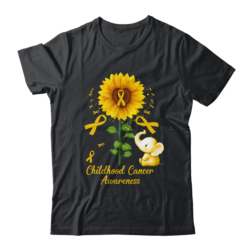 Elephant Gold Ribbon Childhood Cancer Awareness Sunflower Shirt & Hoodie | siriusteestore