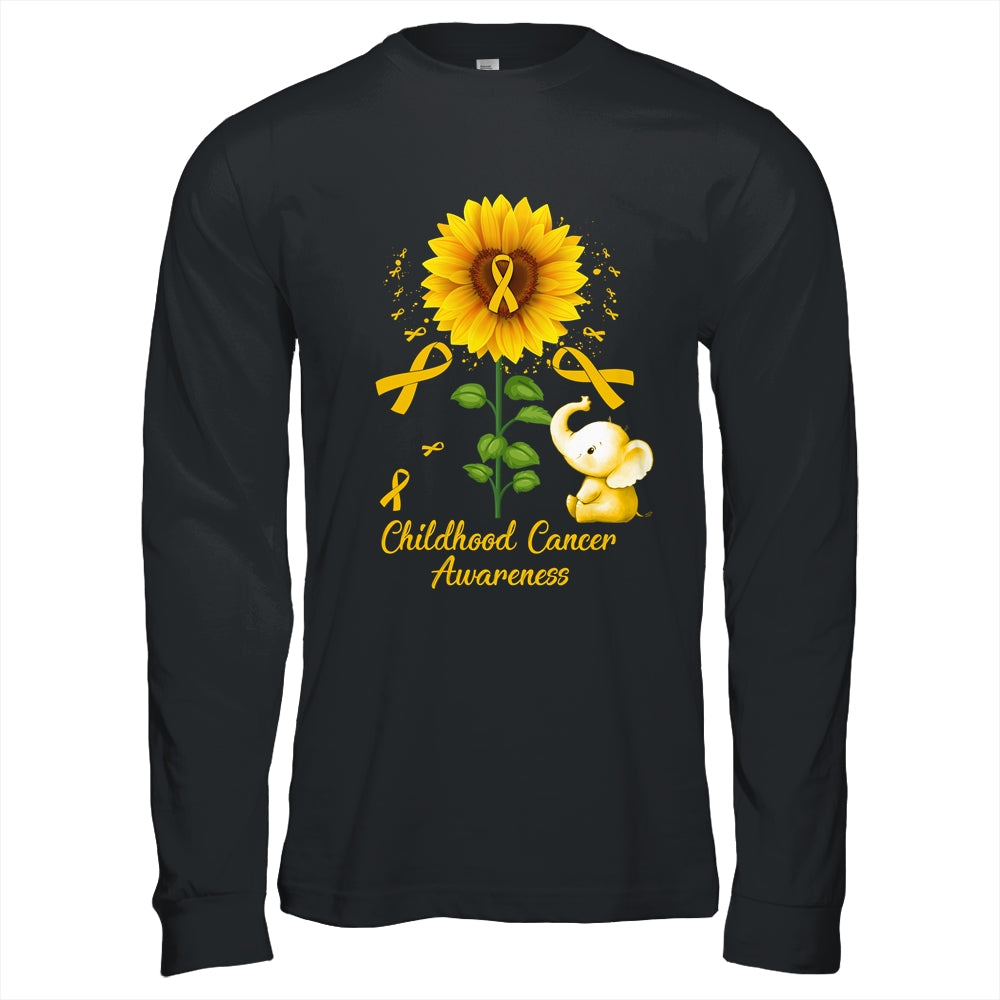 Elephant Gold Ribbon Childhood Cancer Awareness Sunflower Shirt & Hoodie | siriusteestore