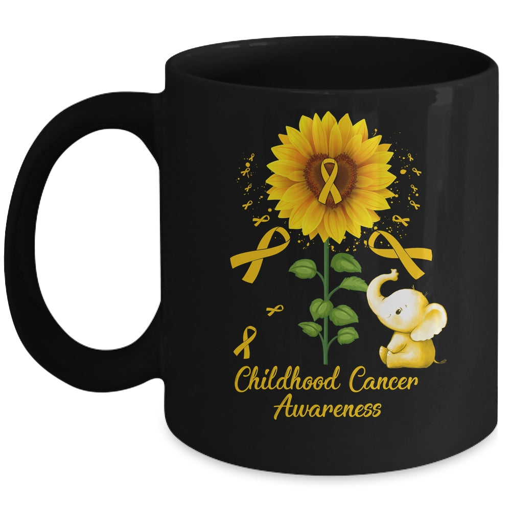 Elephant Gold Ribbon Childhood Cancer Awareness Sunflower Mug | siriusteestore