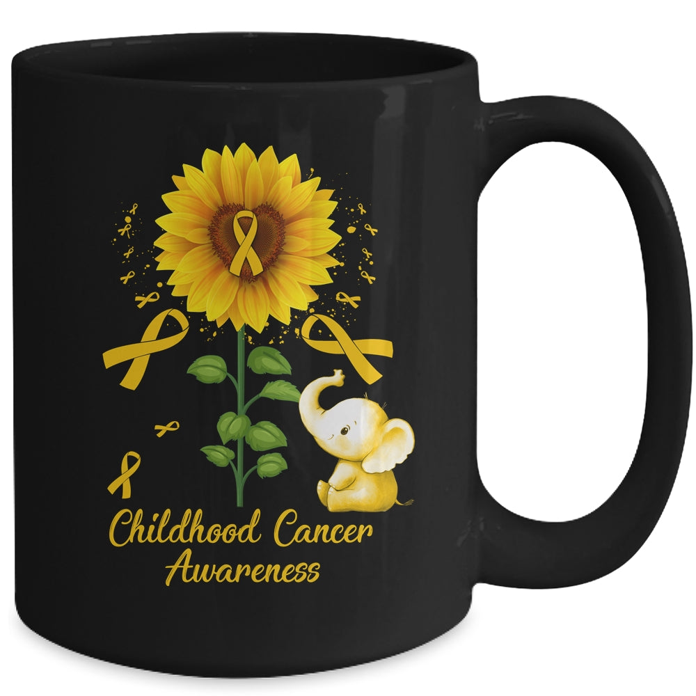 Elephant Gold Ribbon Childhood Cancer Awareness Sunflower Mug | siriusteestore