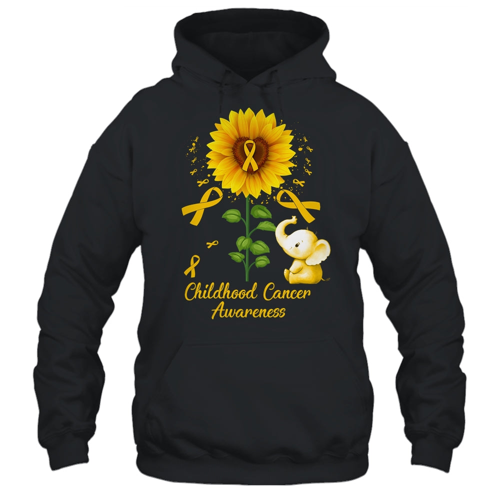 Elephant Gold Ribbon Childhood Cancer Awareness Sunflower Shirt & Hoodie | siriusteestore