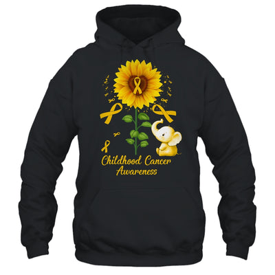 Elephant Gold Ribbon Childhood Cancer Awareness Sunflower Shirt & Hoodie | siriusteestore