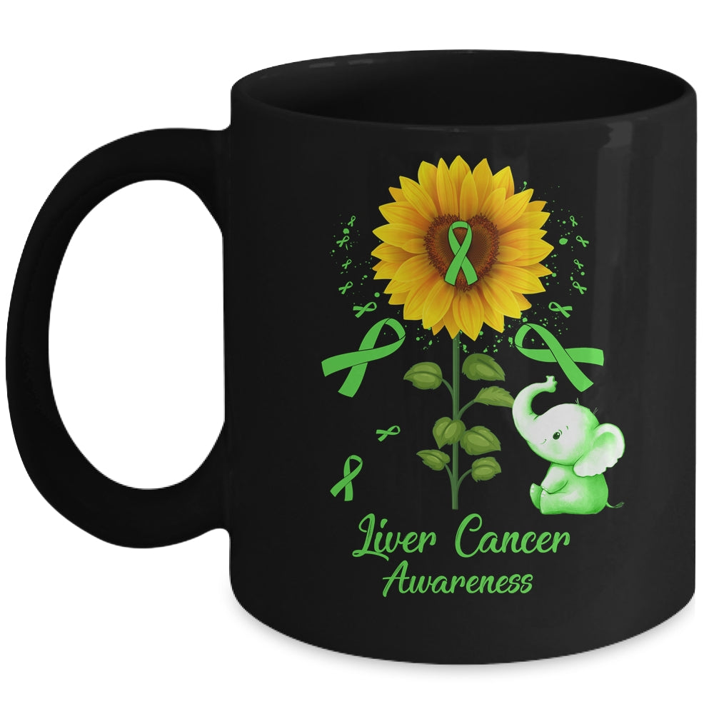 Elephant Green Ribbon Liver Cancer Awareness Sunflower Mug | siriusteestore