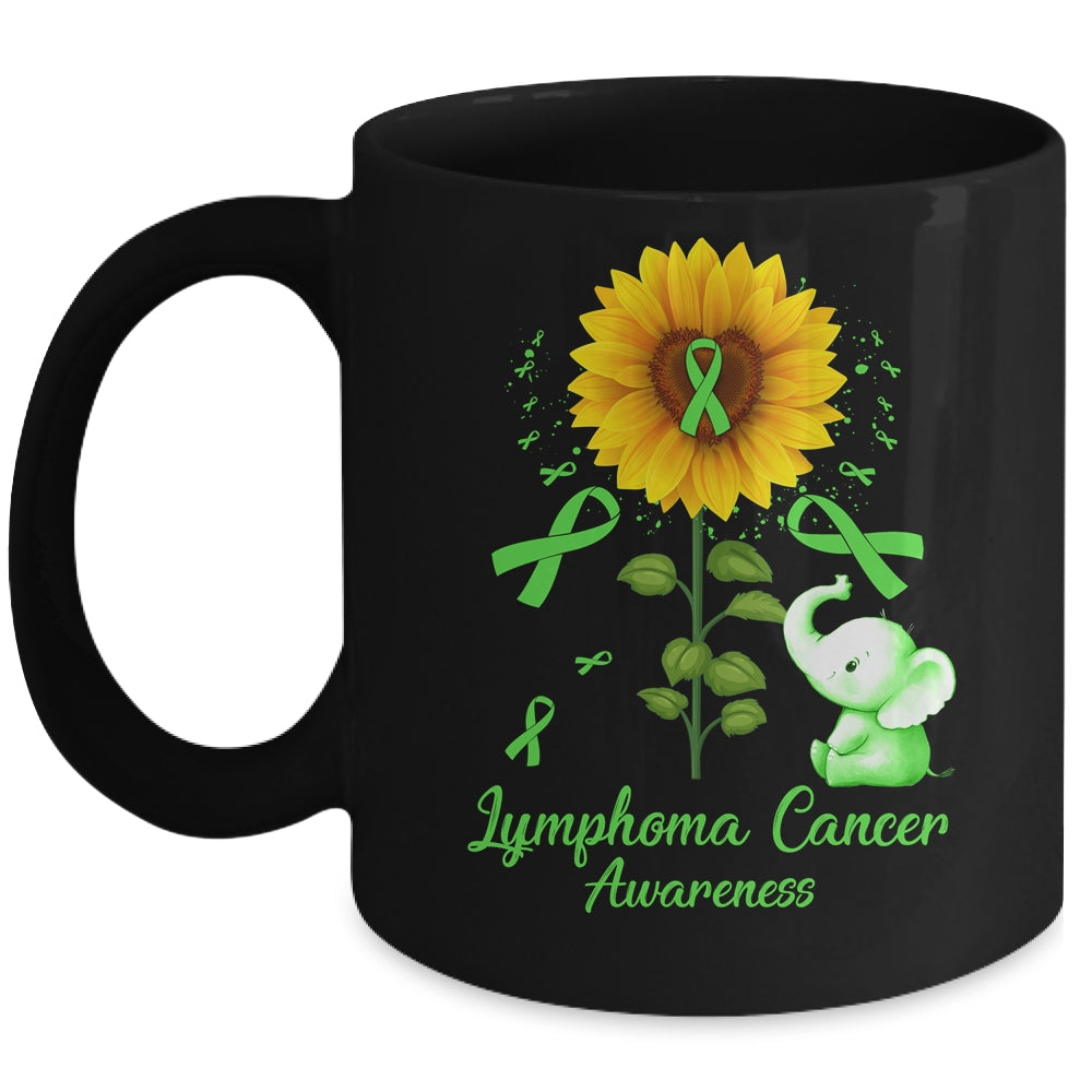 Elephant Green Ribbon Lymphoma Cancer Awareness Sunflower Mug | siriusteestore