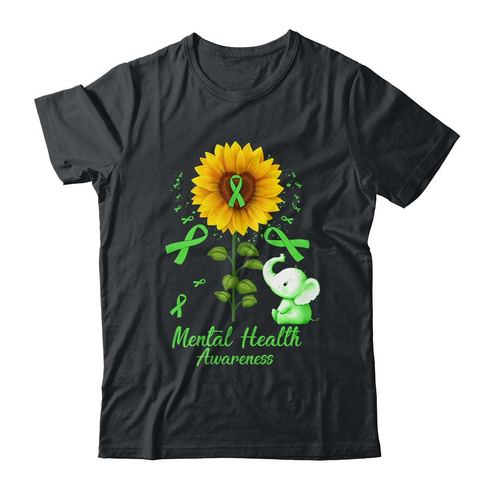 Elephant Green Ribbon Mental Health Awareness Sunflower Shirt & Hoodie | siriusteestore