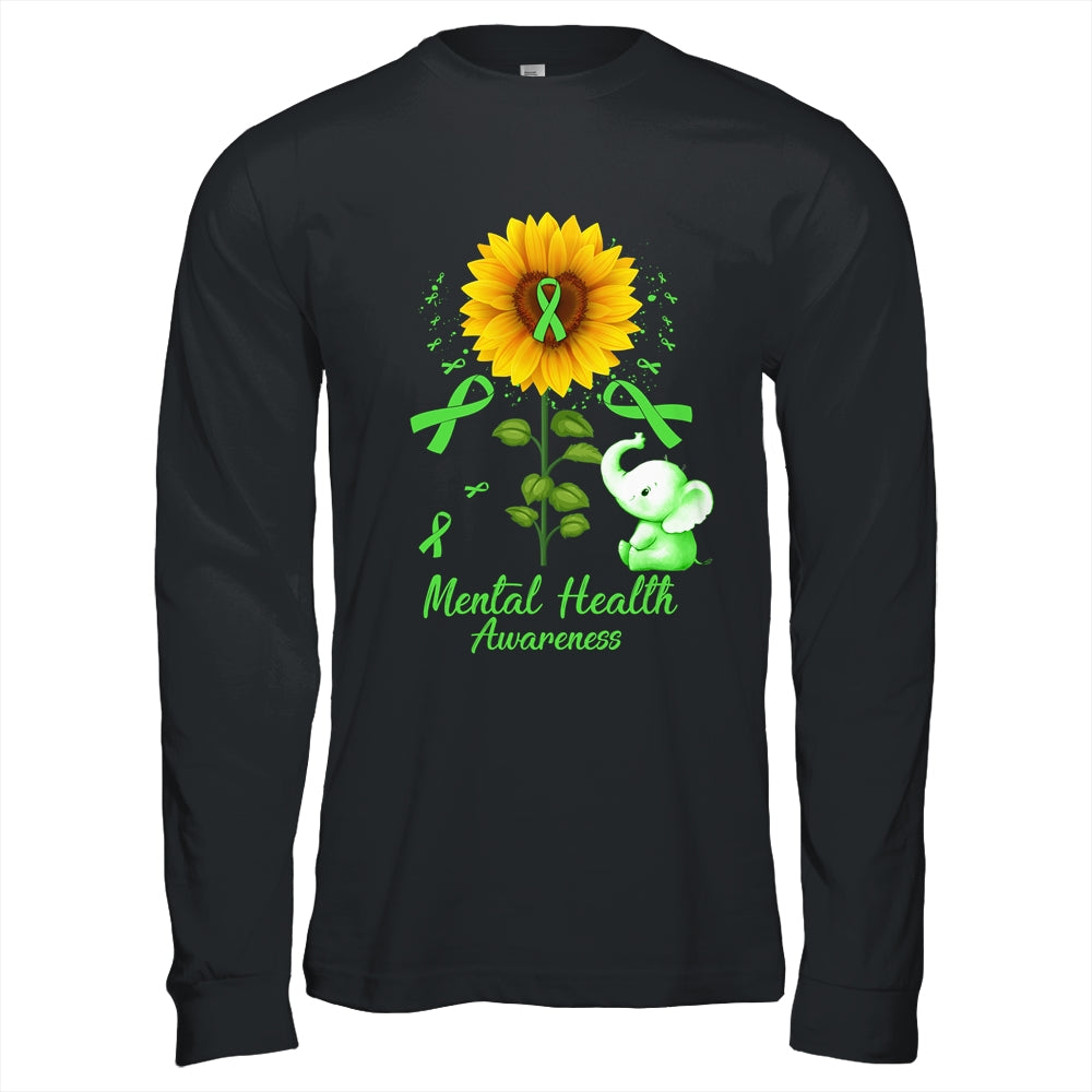 Elephant Green Ribbon Mental Health Awareness Sunflower Shirt & Hoodie | siriusteestore
