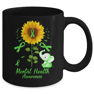 Elephant Green Ribbon Mental Health Awareness Sunflower Mug | siriusteestore