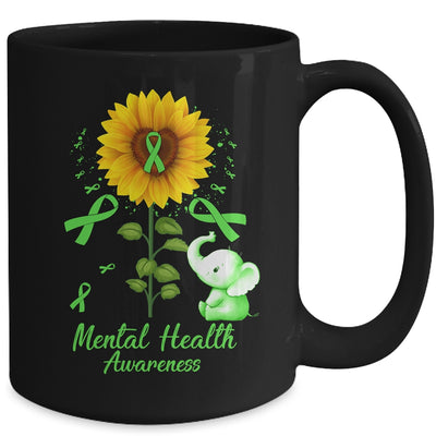 Elephant Green Ribbon Mental Health Awareness Sunflower Mug | siriusteestore