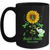 Elephant Green Ribbon Mental Health Awareness Sunflower Mug | siriusteestore