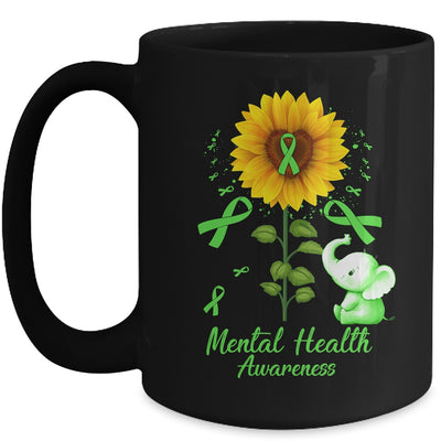 Elephant Green Ribbon Mental Health Awareness Sunflower Mug | siriusteestore