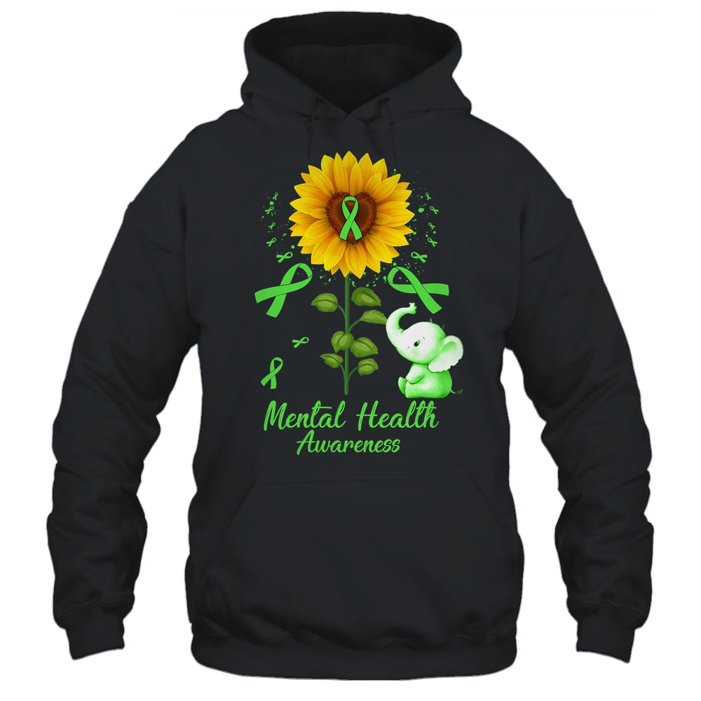 Elephant Green Ribbon Mental Health Awareness Sunflower Shirt & Hoodie | siriusteestore